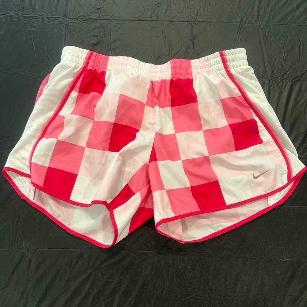 Like New! Nike Dri-Fit Running Shorts Pink, Red & White Checkered